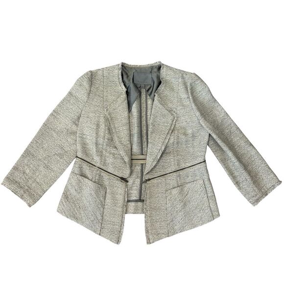 Classiques Entier Women's‎ Gray Tweed Blazer Jacket Size Sm Zipper Detail Trendy - Picture 1 of 5